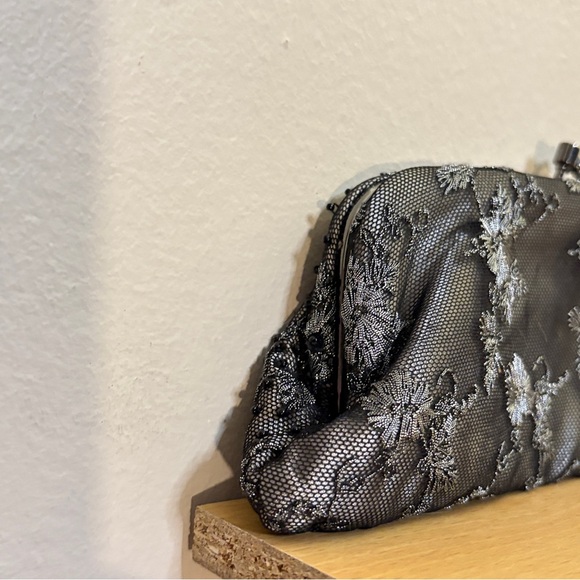 Vintage Silver & Black Beaded Lace Vintage Slim Formal Clutch - Picture 10 of 14